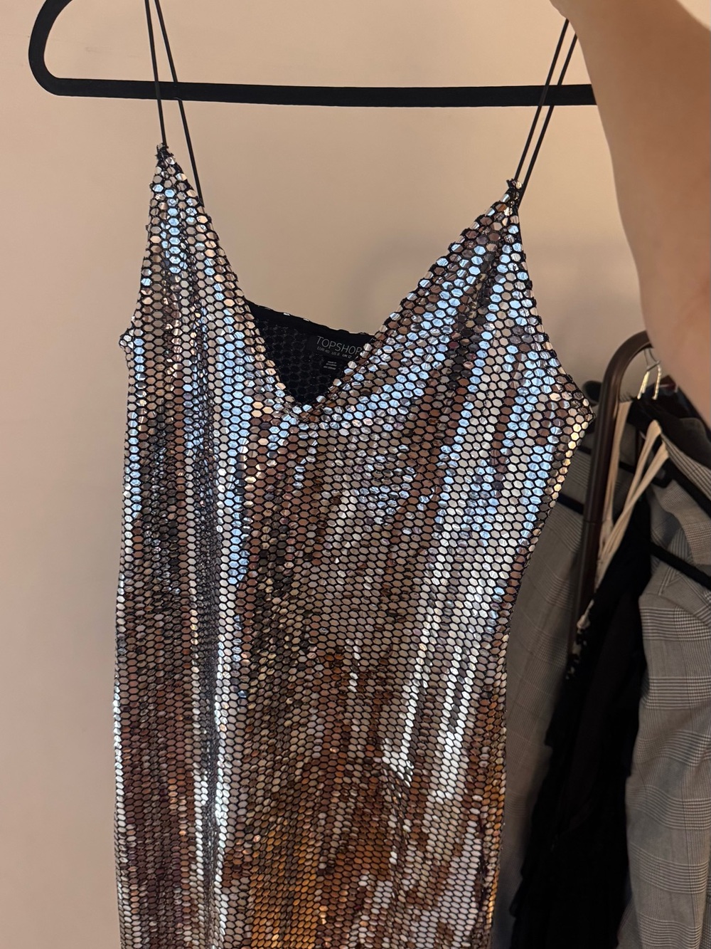 Topshop Silver Sequin Mini Slip Dress
